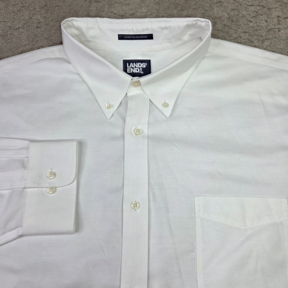 Lands End White Dress Shirt Mens 19 - 35 Tall Long Sleeve Button Down Supima